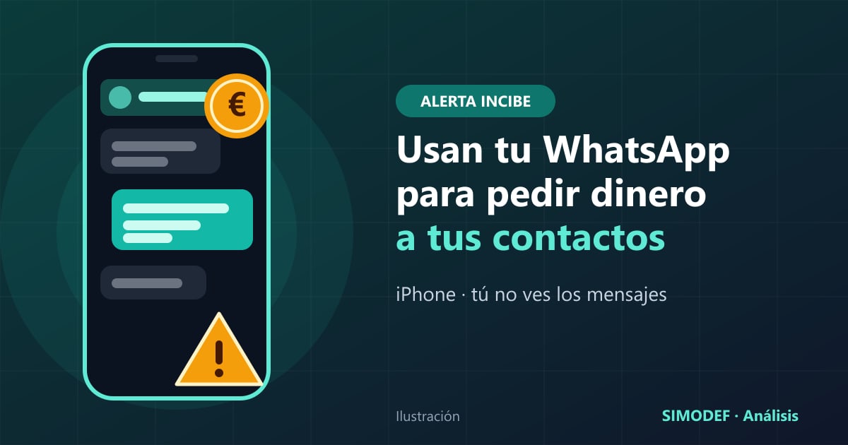 Ilustración de un móvil con un mensaje sospechoso y un aviso de alerta