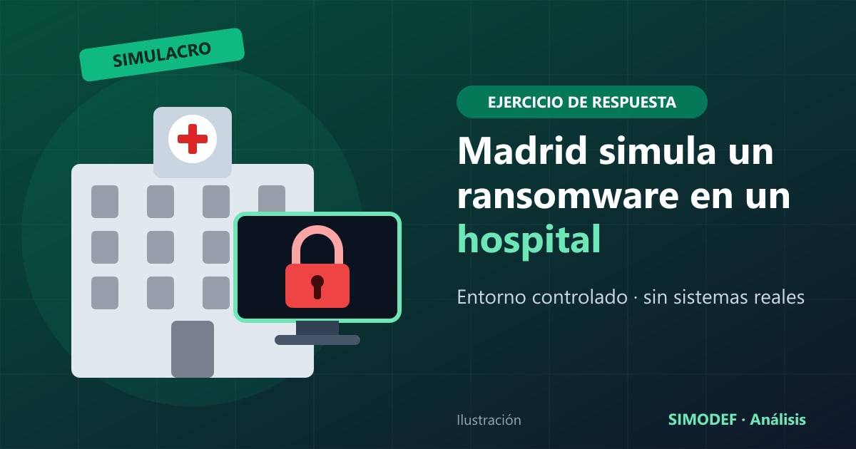 Ilustración de un hospital con un equipo bloqueado por un candado